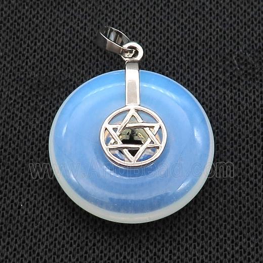 White Opalite Donut Pendant With Alloy David Star