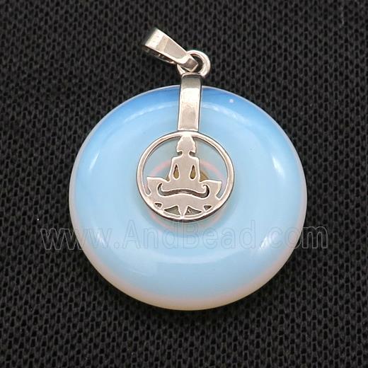 White Opalite Donut Pendant With Alloy Buddha OM