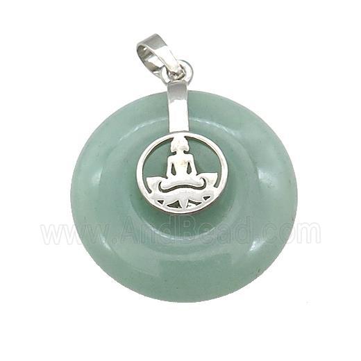 Natural Green Aventurine Donut Pendant With Alloy Buddha OM