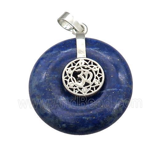 Natural Blue Lapis Lazuli Donut Pendant With Alloy Chakra OM Symbol