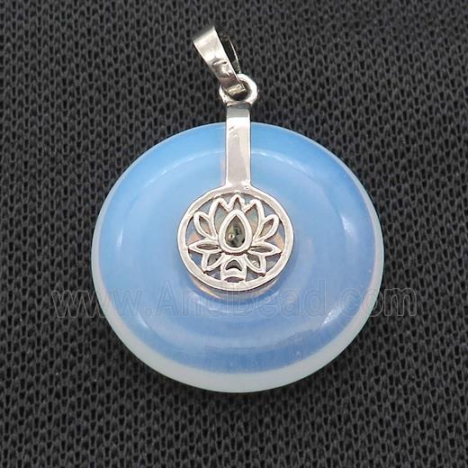 White Opalite Donut Pendant With Alloy Buddhist Lotus