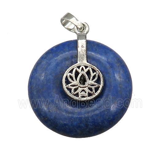 Natural Blue Lapis Lazuli Donut Pendant With Alloy Buddhist Lotus