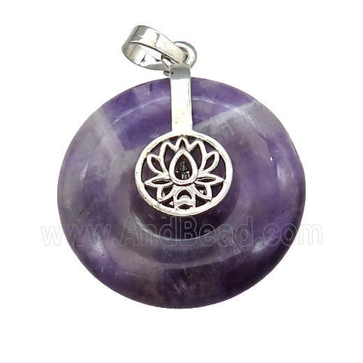 Natural Purple Amethyst Donut Pendant With Alloy Buddhist Lotus