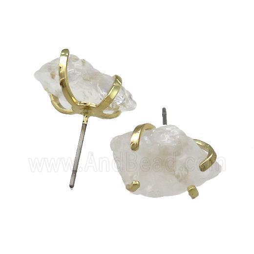 Clear Quartz Stud Earring Copper Gold Plated