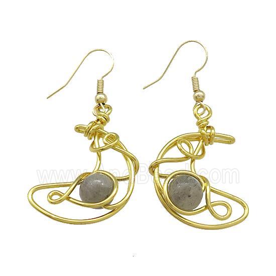Copper Hook Earrings Moon With Labradorite Wire Wrapped Gold Plated