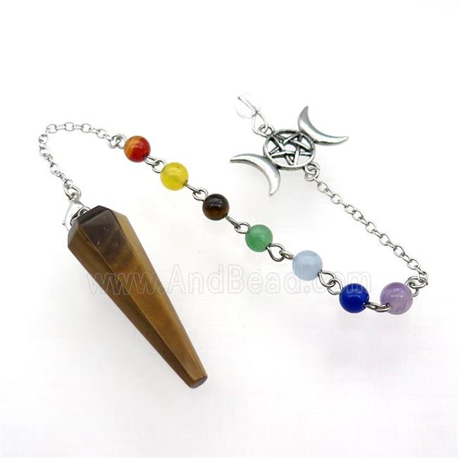 Tiger Eye Stone Pendulum Pendant With Gemstone Chakra Chain Alloy Star Moon Platinum Plated
