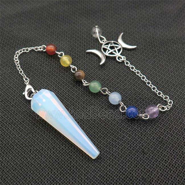 White Opalite Pendulum Pendant With Gemstone Chakra Chain Alloy Star Moon Platinum Plated