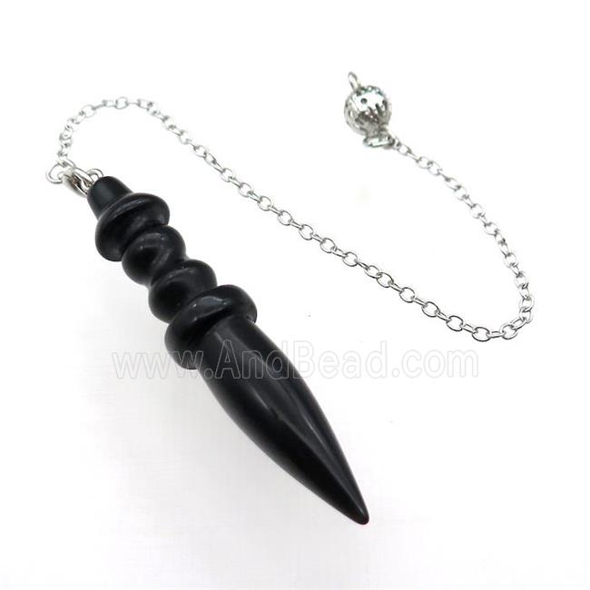 Black Obsidian Pendulum Pendant With Alloy Chain Platinum Plated
