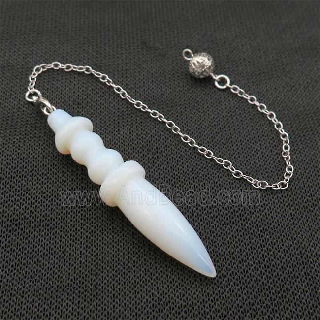White Opalite Pendulum Pendant With Alloy Chain Platinum Plated