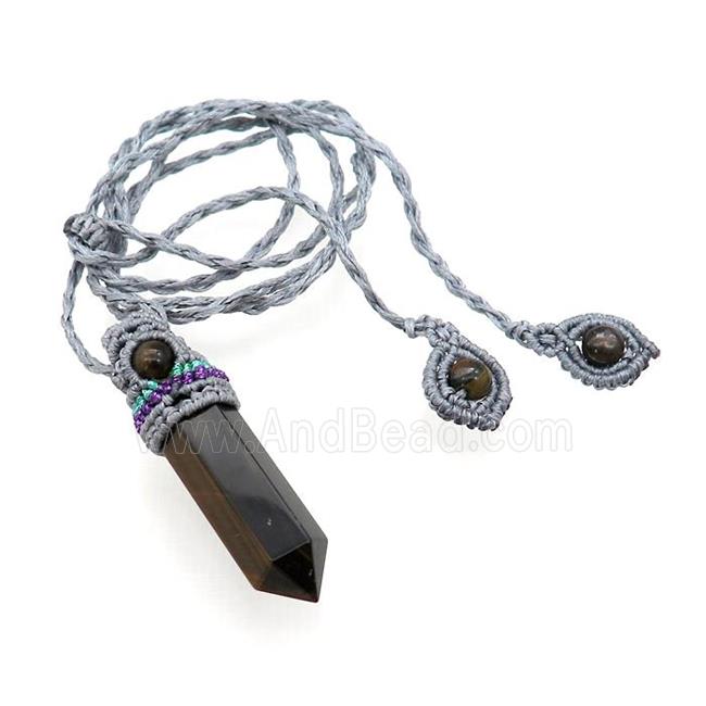 Tiger Eye Stone Prism Necklace Gray Fabric Rope Cord