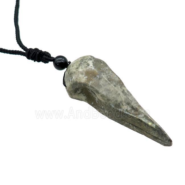 Pyrite Crow Skull Necklace Birds Black Nylon Rope Cord