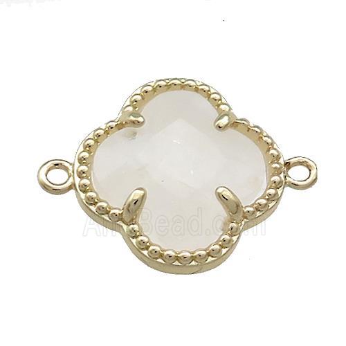 Clear Quartz Clover Connector Gold Plated