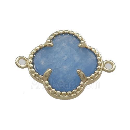 Jade Clover Connector Blue Dye Gold Plated