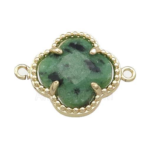 Green Zoisite Clover Connector Gold Plated