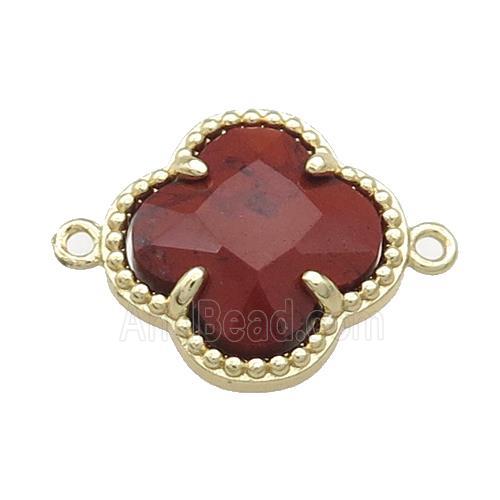 Red Jasper Clover Connector Gold Plated