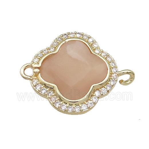 Peach Sunstone Clover Connector Pave Zircon Gold Plated