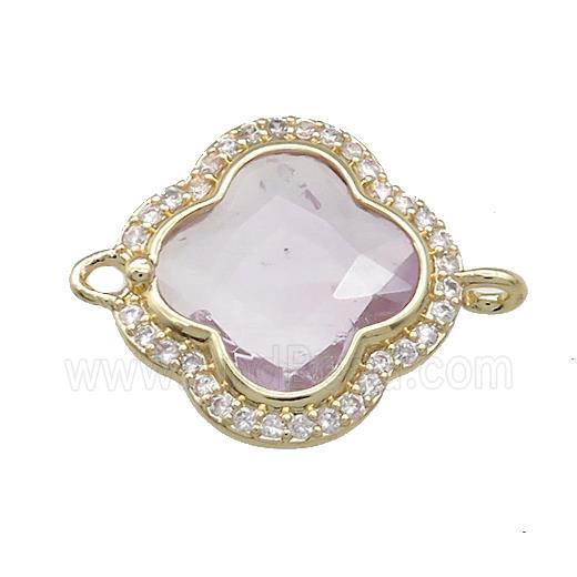 Amethyst Clover Connector Pave Zircon Lt.purple Gold Plated