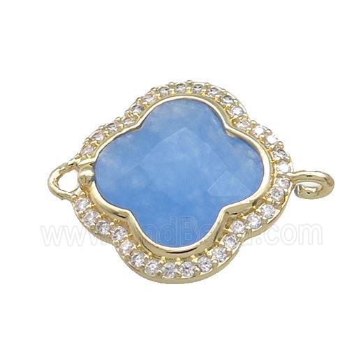 Jade Clover Connector Pave Zircon Blue Dye Gold Plated