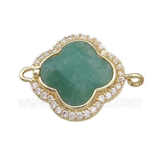 Jade Clover Connector Pave Zircon Green Dye Gold Plated