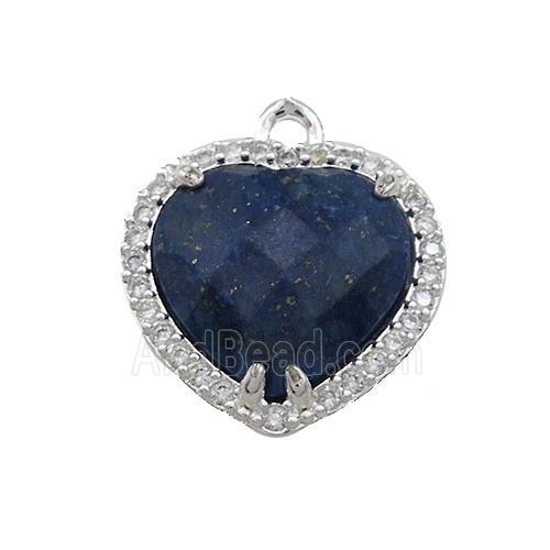 Blue Lapis Lazuli Heart Pendant Pave Zircon Platinum Plated