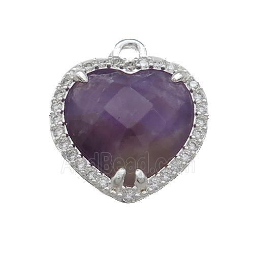 Purple Amethyst Heart Pendant Pave Zircon Platinum Plated