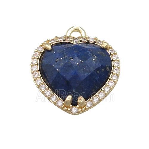 Blue Lapis Lazuli Heart Pendant Pave Zircon Gold Plated