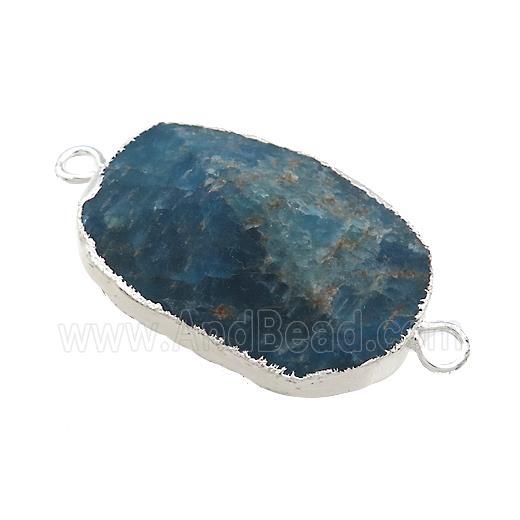 Blue Apatite Oval Connector Pointed Silver Plated