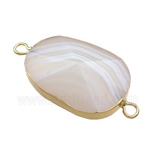 Blue Lace Agate Oval Connector Pointed Gold Plated