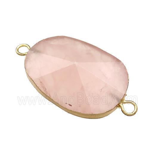 Pink Rose Quartz Oval Connector Pointed Gold Plated