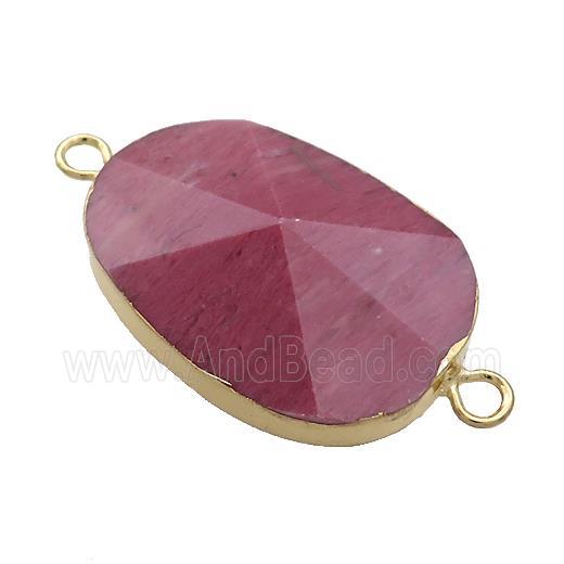 Pink Wood Lace Jasper Oval Connector Pointed Gold Plated