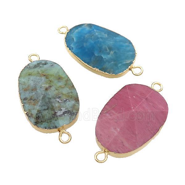 Mixed Gemstone Oval Connector Pointed Gold Plated