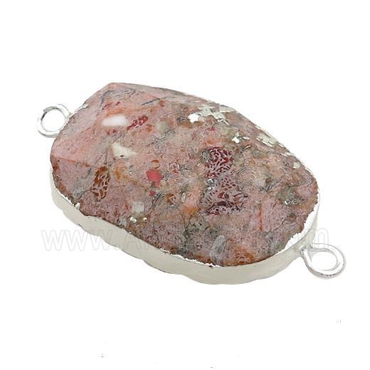 Orange Jasper Oval Connector Faceted Silver Plated