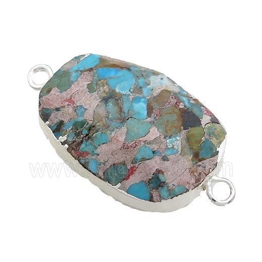 Blue Mosaic Turquoise Oval Connector Faceted Silver Plated