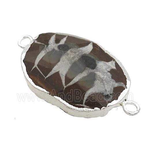 Ocean Agate Oval Connector Faceted Silver Plated