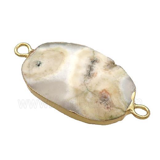 White Solar Quartz Oval Connector Faceted Gold Plated