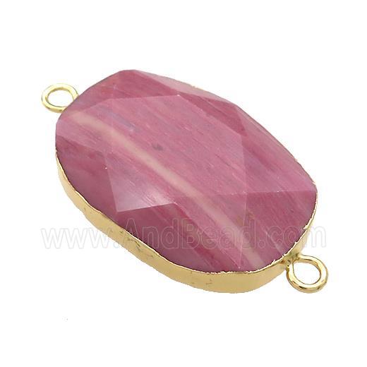 Pink Wood Lace Jasper Oval Connector Faceted Gold Plated