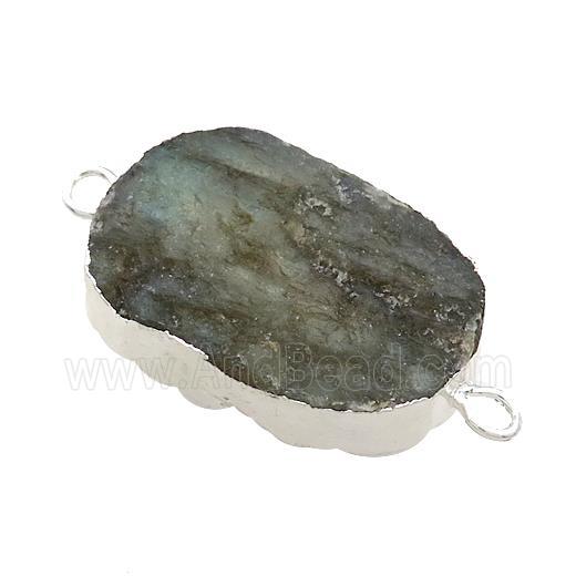 Labradorite Oval Connector Rough Silver Plated