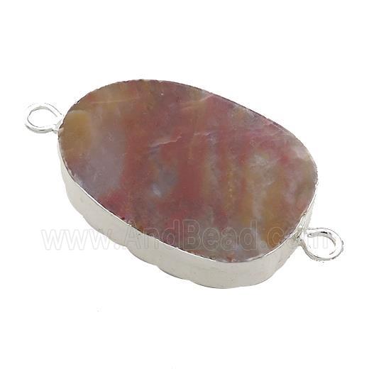 Ocean Agate Oval Connector Flat Silver Plated