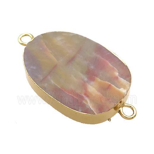 Red Ocean Agate Oval Connector Flat Gold Plated