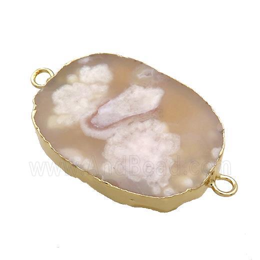 Cherry Agate Sakura Oval Connector Flat Gold Plated