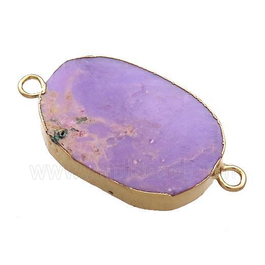 Purple Phosphosiderite Oval Connector Flat Gold Plated