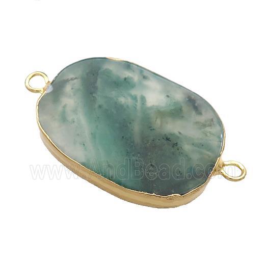 Green Moss Agate Oval Connector Flat Gold Plated