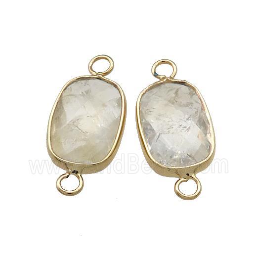 Clear Quartz Rectangle Connector Faceted Gold Plated