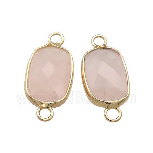 Pink Rose Quartz Rectangle Connector Faceted Gold Plated