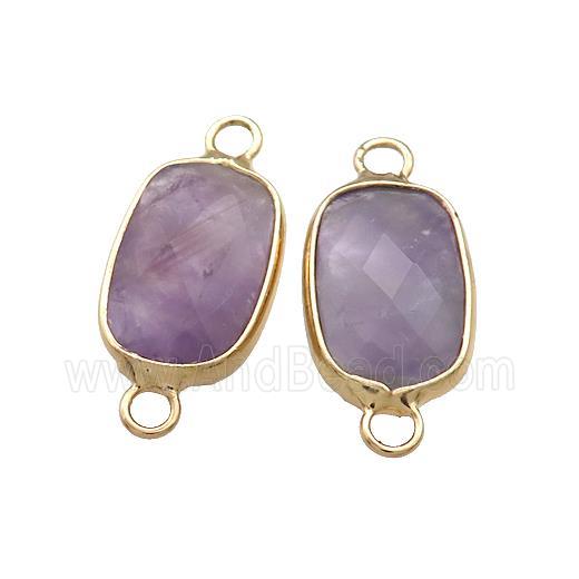 Purple Amethyst Rectangle Connector Faceted Gold Plated