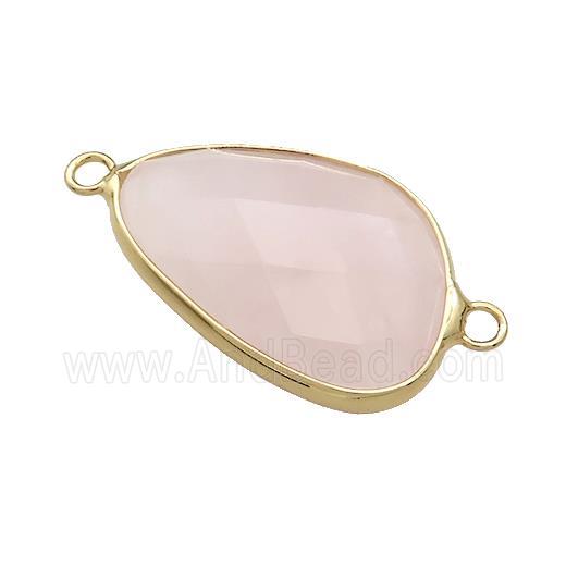 Natural Pink Rose Quartz Triangle Connector Faceted Gold Plated