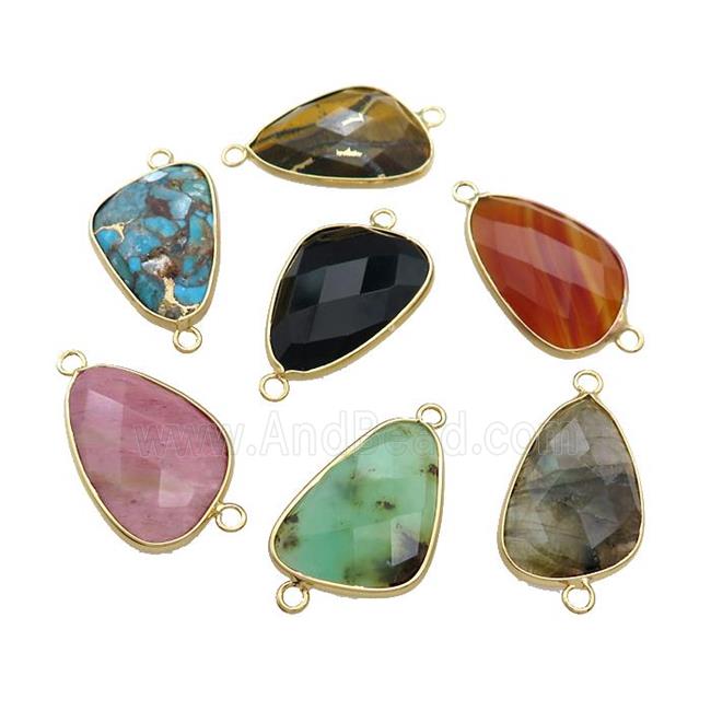 Mixed Gemstone Triangle Connector Faceted Gold Plated