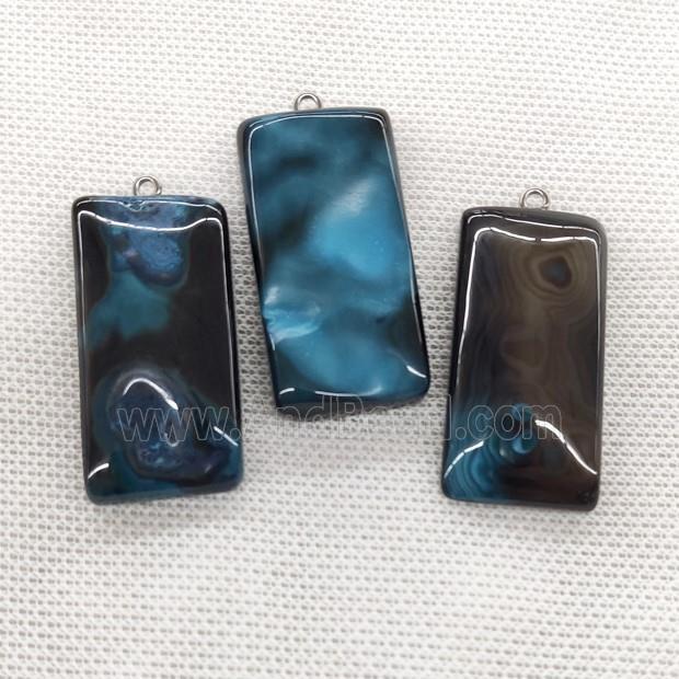 Natural Agate Rectangle Pendant Blue Dye