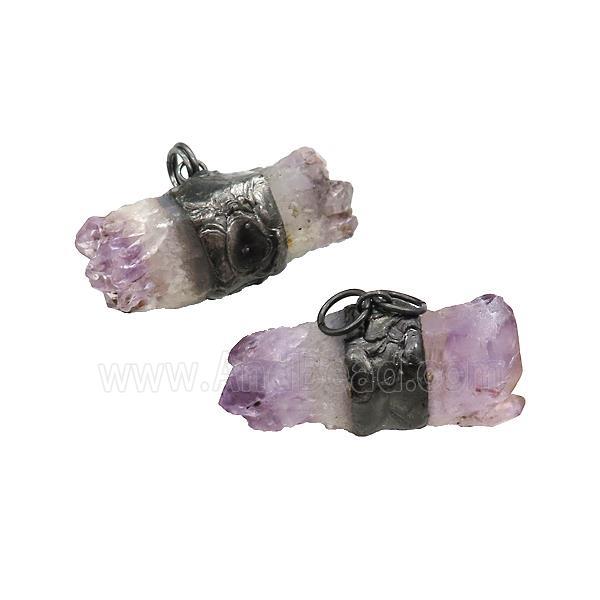 Natural Amethyst Druzy Pendant Freeform Antique Black