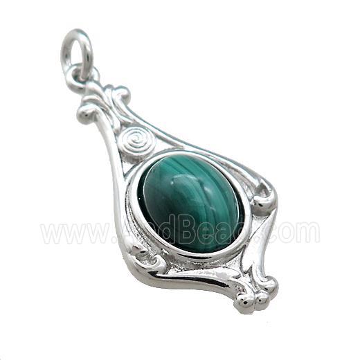 Copper Pendant Pave Green Malachite Platinum Plated